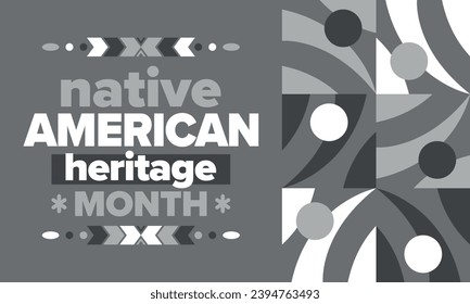 Native American Heritage Month. American Indian culture. Celebrate annual in in November in United States. Tradition Indian pattern. Poster and banner. Vector authentic ornament, ethnic illustration