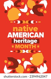 Native American Heritage Month. American Indian culture. Celebrate annual in in November in United States. Tradition Indian pattern. Poster and banner. Vector authentic ornament, ethnic illustration