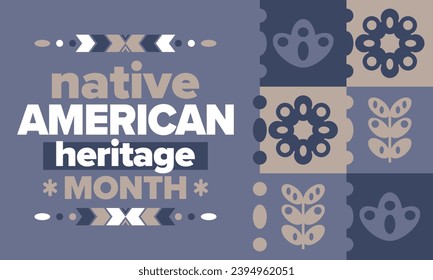 Native American Heritage Month. American Indian culture. Celebrate annual in in November in United States. Tradition Indian pattern. Poster and banner. Vector authentic ornament, ethnic illustration