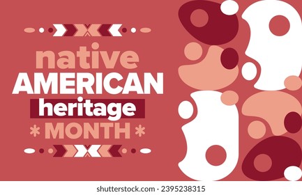 Native American Heritage Month. American Indian culture. Celebrate annual in in November in United States. Tradition Indian pattern. Poster and banner. Vector authentic ornament, ethnic illustration