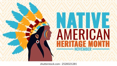 Mes de la herencia nativa americana Pueblos indígenas Antecedentes o Plantilla de diseño de Anuncio. Cultura india americana. Fondo del mes de la herencia americana india. utilizar para la tarjeta, cartel, cartel, tarjeta