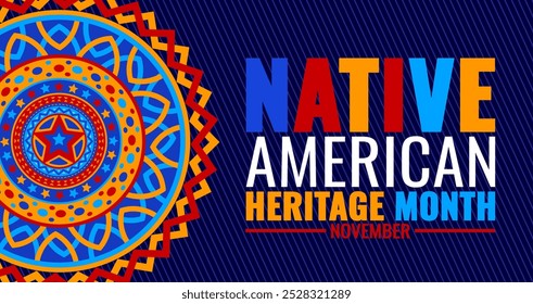 Mandala del mes de la herencia nativa americana Fondo o Plantilla de diseño de Anuncio. Cultura india americana. Fondo del mes de la herencia americana india. utilizar para la tarjeta, el cartel, el cartel, la tarjeta y el fondo.