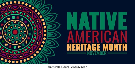 Mandala del mes de la herencia nativa americana Fondo o Plantilla de diseño de Anuncio. Cultura india americana. Fondo del mes de la herencia americana india. utilizar para la tarjeta, el cartel, el cartel, la tarjeta y el fondo.