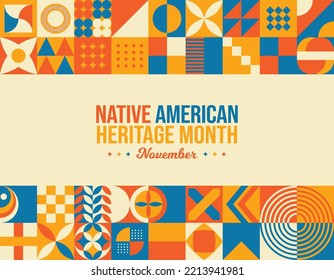 Native American Heritage Month Neo Geometric Background. National native American heritage month. November Awareness Celebration. Horizontal banner vector illustration. Neo Geometric pattern concept 