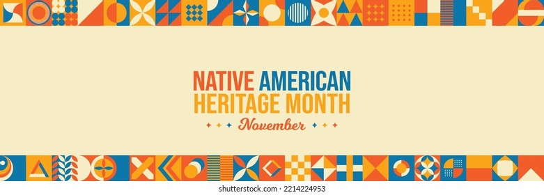 Native American Heritage Month Neo Geometric Background. National native American heritage month. November Awareness Celebration. Horizontal banner vector illustration. Neo Geometric pattern concept 