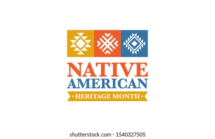 Native American Heritage Month in November. American Indian culture. Celebrate annual in United States. Tradition pattern. Poster, card, banner and background. Vector ornament, illustration