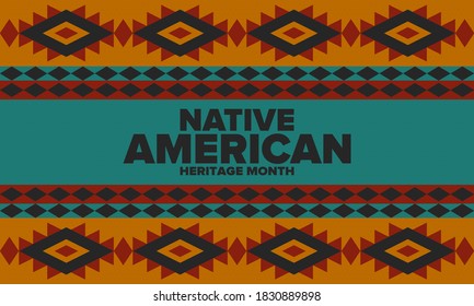 Native American Heritage Month in November. American Indian culture. Celebrate annual in United States. Tradition pattern. Poster, card, banner and background. Vector ornament, illustration