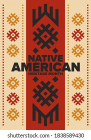 Native American Heritage Month in November. American Indian culture. Celebrate annual in United States. Tradition pattern. Poster, card, banner and background. Vector ornament, illustration