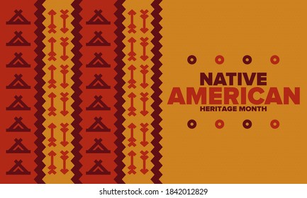 Mes del Legado Nativo Estadounidense en Noviembre. Cultura india americana. Celebrar anualmente en Estados Unidos. Patrón de tradición. Cartel, tarjeta, cartel y fondo. Ornamento vectorial, ilustración