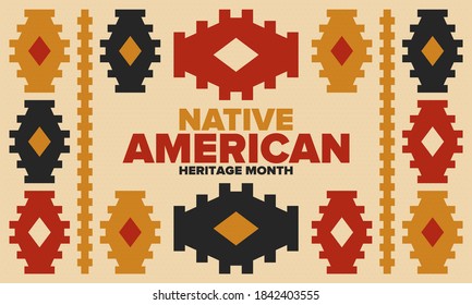 Native American Heritage Month in November. American Indian culture. Celebrate annual in United States. Tradition pattern. Poster, card, banner and background. Vector ornament, illustration