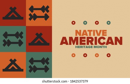 Native American Heritage Month in November. American Indian culture. Celebrate annual in United States. Tradition pattern. Poster, card, banner and background. Vector ornament, illustration