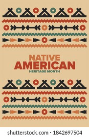 Native American Heritage Month in November. American Indian culture. Celebrate annual in United States. Tradition pattern. Poster, card, banner and background. Vector ornament, illustration
