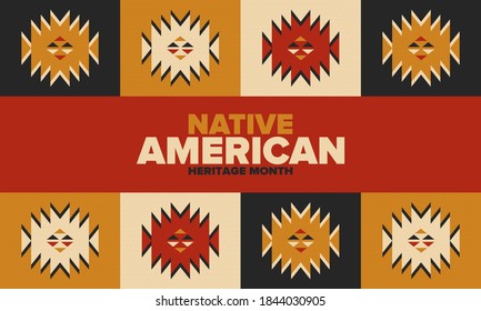 Native American Heritage Month in November. American Indian culture. Celebrate annual in United States. Tradition pattern. Poster, card, banner and background. Vector ornament, illustration