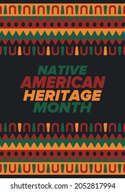 Native American Heritage Month in November. American Indian culture. Celebrate annual in United States. Tradition pattern. Poster, card, banner and background. Vector ornament, illustration