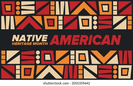 Native American Heritage Month in November. American Indian culture. Celebrate annual in United States. Tradition pattern. Poster, card, banner and background. Vector ornament, illustration