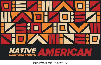 Native American Heritage Month in November. American Indian culture. Celebrate annual in United States. Tradition pattern. Poster, card, banner and background. Vector ornament, illustration