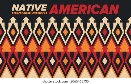 Native American Heritage Month in November. American Indian culture. Celebrate annual in United States. Tradition pattern. Poster, card, banner and background. Vector ornament, illustration