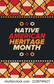 Native American Heritage Month in November. American Indian culture. Celebrate annual in United States. Tradition pattern. Poster, card, banner and background. Vector ornament, illustration