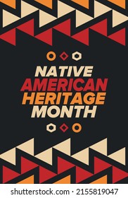 Native American Heritage Month in November. American Indian culture. Celebrate annual in United States. Tradition pattern. Poster, card, banner and background. Vector ornament, illustration