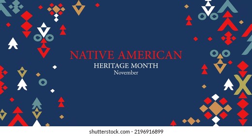 Native American Heritage Month in November. American Indian culture. Template for postcard, poster, banner. Vector ornament, illustration. Background,