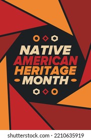 Native American Heritage Month in November. American Indian culture. Celebrate annual in United States. Tradition pattern. Poster, card, banner and background. Vector ornament, illustration