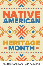 Native American Heritage Month in November. American Indian culture. Celebrate annual in United States. Tradition pattern. Poster, card, banner and background. Vector ornament, illustration