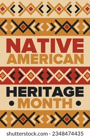 Native American Heritage Month in November. American Indian culture. Celebrate annual in United States. Tradition pattern. Poster, card, banner and background. Vector ornament, illustration