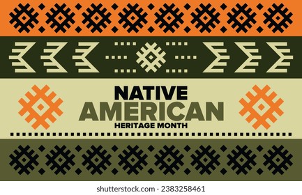 Native American Heritage Month in November. American Indian culture. Celebrate annual in United States. Tradition pattern. Poster, card, banner and background. Vector ornament, illustration