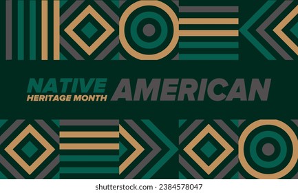 Native American Heritage Month in November. American Indian culture. Celebrate annual in United States. Tradition pattern. Poster, card, banner and background. Vector ornament, illustration