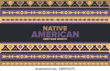 Mes del Legado Nativo Estadounidense en Noviembre. Cultura india americana. Celebrar anualmente en Estados Unidos. Patrón de tradición. Cartel, tarjeta, cartel y fondo. Ornamento vectorial, ilustración