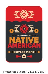 Native American Heritage Month in November. American Indian culture. Celebrate annual in United States. Tradition pattern. Poster, card, banner and background. Vector ornament, illustration