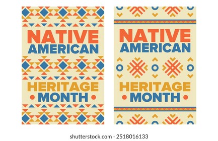 Native American Heritage Month in November. American Indian culture. Celebrate annual in United States. Tradition pattern. Poster, card, banner and background. Vector ornament, illustration