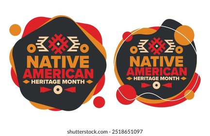 Native American Heritage Month in November. American Indian culture. Celebrate annual in United States. Tradition pattern. Poster, card, banner and background. Vector ornament, illustration