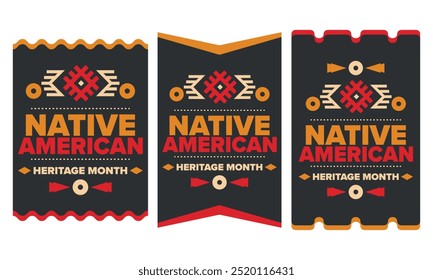 Native American Heritage Month in November. American Indian culture. Celebrate annual in United States. Tradition pattern. Poster, card, banner and background. Vector ornament, illustration