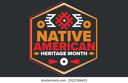 Native American Heritage Month in November. American Indian culture. Celebrate annual in United States. Tradition pattern. Poster, card, banner and background. Vector ornament, illustration