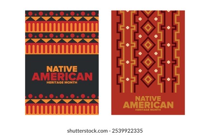 Native American Heritage Month in November. American Indian culture. Celebrate annual in United States. Tradition pattern. Poster, card, banner and background. Vector ornament, illustration