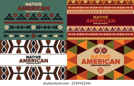 Native American Heritage Month in November. American Indian culture. Celebrate annual in United States. Tradition pattern. Poster, card, banner and background. Vector ornament, illustration