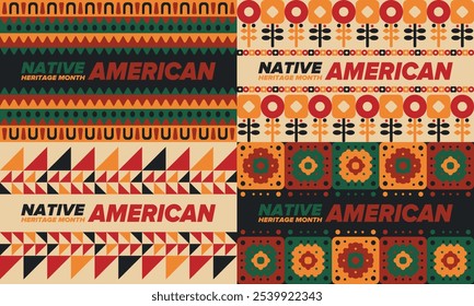 Native American Heritage Month in November. American Indian culture. Celebrate annual in United States. Tradition pattern. Poster, card, banner and background. Vector ornament, illustration