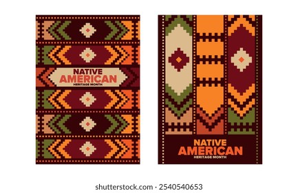 Native American Heritage Month in November. American Indian culture. Celebrate annual in United States. Tradition pattern. Poster, card, banner and background. Vector ornament, illustration