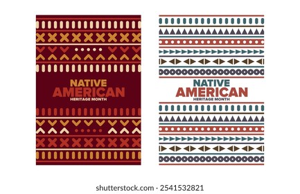 Native American Heritage Month in November. American Indian culture. Celebrate annual in United States. Tradition pattern. Poster, card, banner and background. Vector ornament, illustration