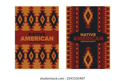 Native American Heritage Month in November. American Indian culture. Celebrate annual in United States. Tradition pattern. Poster, card, banner and background. Vector ornament, illustration