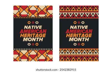 Native American Heritage Month in November. American Indian culture. Celebrate annual in United States. Tradition pattern. Poster, card, banner and background. Vector ornament, illustration