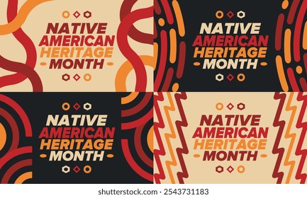 Mes de la Herencia Nativa Americana en noviembre. Cultura india americana. Celebrar anualmente en Estados Unidos. Patrón de tradición. Póster, tarjeta, Anuncio y fondo. Ornamento de Vector, ilustración