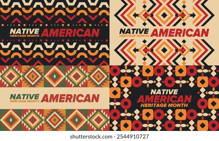 Mes de la Herencia Nativa Americana en noviembre. Cultura india americana. Celebrar anualmente en Estados Unidos. Patrón de tradición. Póster, tarjeta, Anuncio y fondo. Ornamento de Vector, ilustración