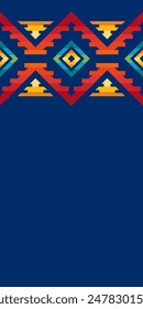 Native american heritage month. Vector vertical banner, poster, card, content for social media. Blue background with native ornament border.