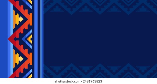 Native american heritage month. Vector banner, poster, card, content for social media. Blue background with native ornament border.