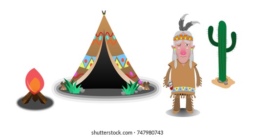 The Native American and his tent cartoon vector