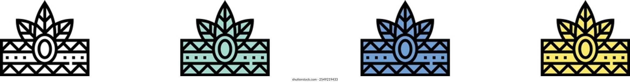 native american icon. Outline, Green, Blue and Yellow Style Design Isolated On White Background