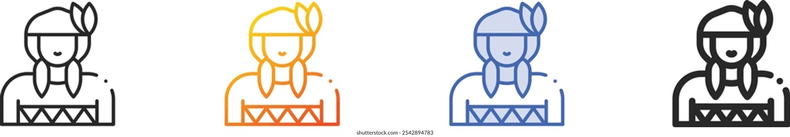 native american icon.Thin Linear, Gradient, Blue Stroke and bold Style Design Isolated On White Background