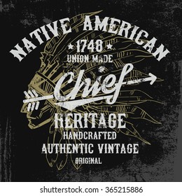 Native american illustration, vintage typography